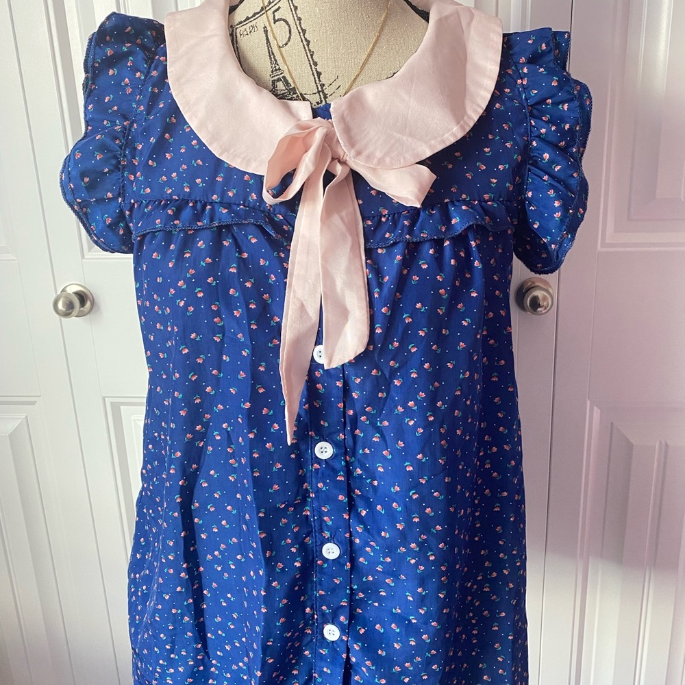 Blue Dress with Pink Collar and Bow